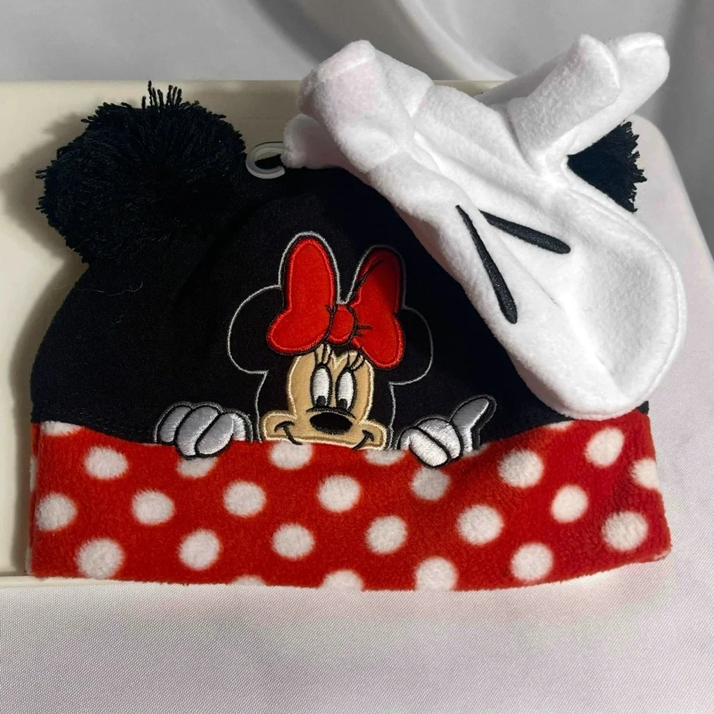 Disney Minnie Mouse Beanie and Gloves Set Toddler Kids NWT Disneyland Item